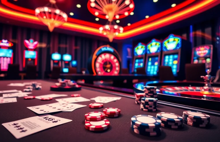 Engaging online casino scene showcasing the excitement of gambling at https://sv88s.pro with poker chips and roulette wheel.