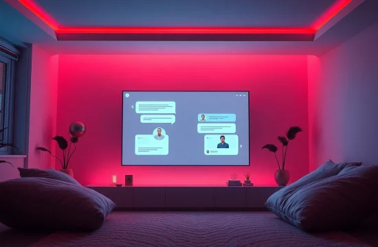 Engaging scene showcasing a virtual sex AI chat environment with intimate ambiance and modern aesthetics.
