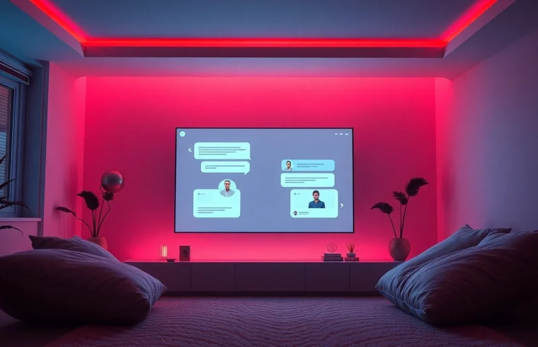 Engaging scene showcasing a virtual sex AI chat environment with intimate ambiance and modern aesthetics.