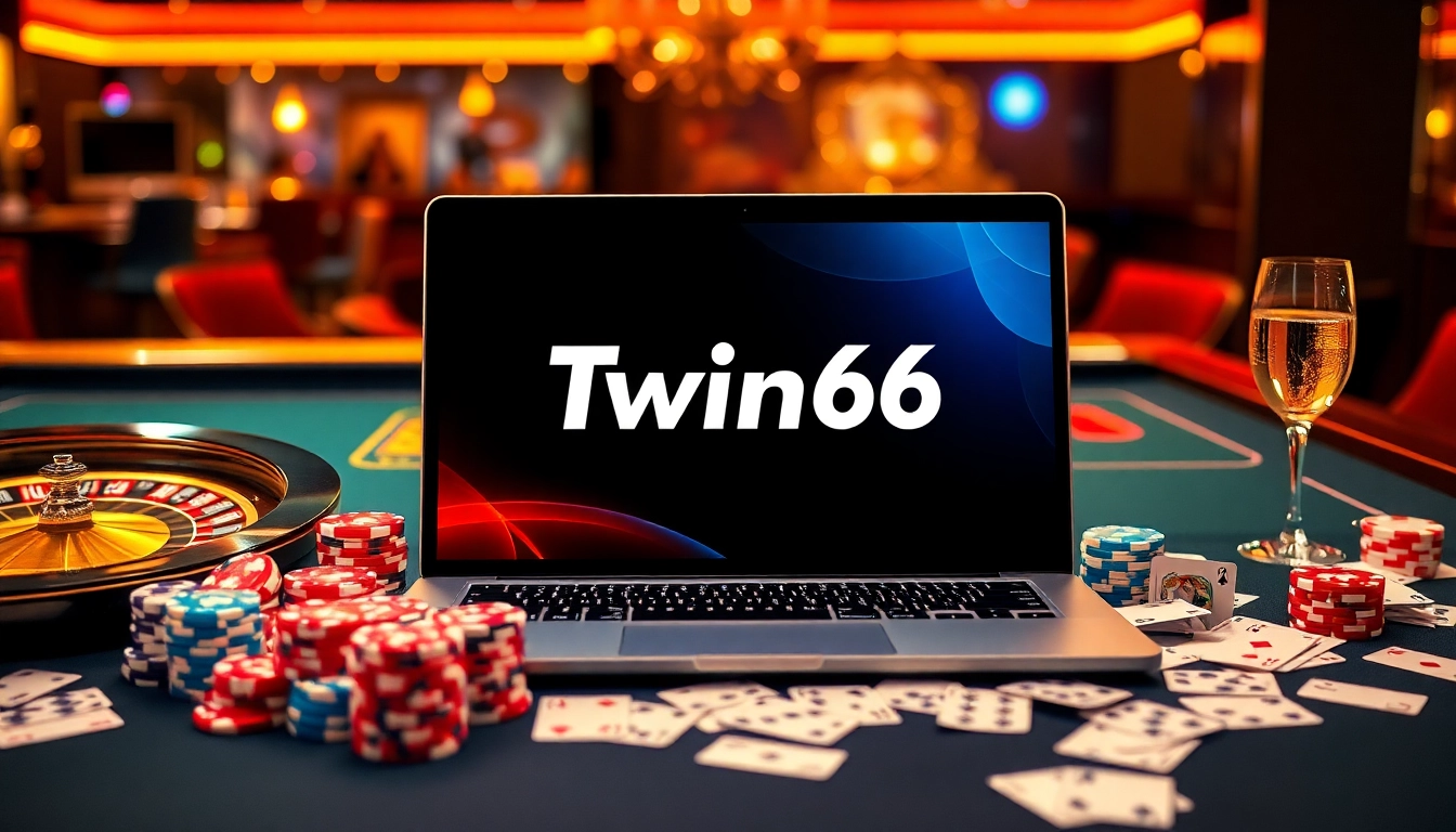 Experience the thrill of Twin68 with engaging gaming elements like poker chips and a roulette wheel.