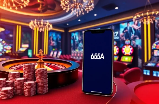Players engaging with the dynamic online platform of 65A, surrounded by luxury casino elements.