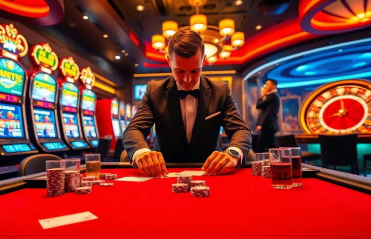 Engage in high-stakes poker at https://58win4b.net/ with vibrant slot machines and a roulette wheel.