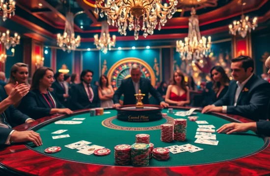Experience high-stakes excitement at https://hbbet4.art/ with luxurious poker tables and vibrant casino elements.