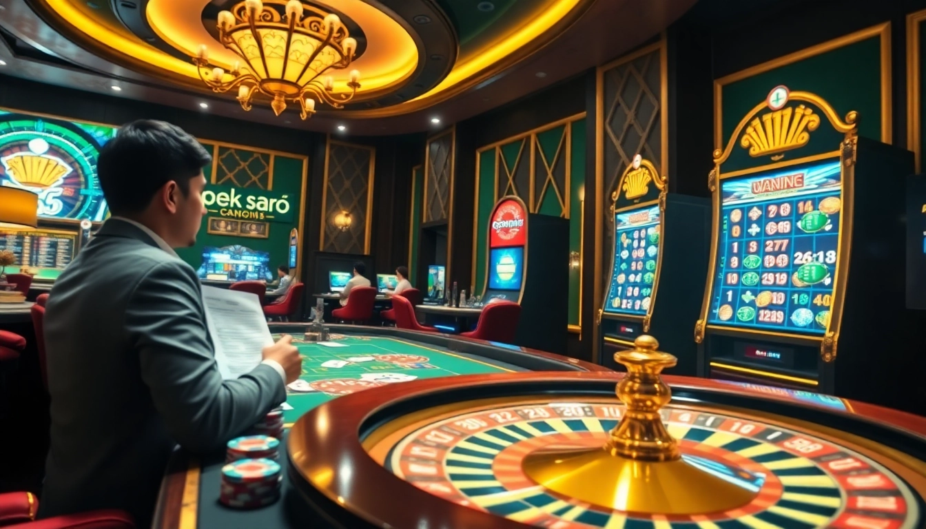 Experience thrilling online gambling with open88.ninja, showcasing poker chips and vibrant slot machines.