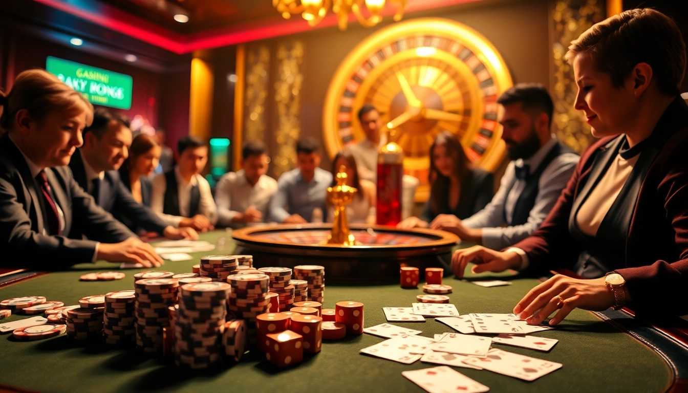 Experience the excitement of gambling at https://888vina.com/ with vibrant casino visuals showcasing cards, chips, and roulette.