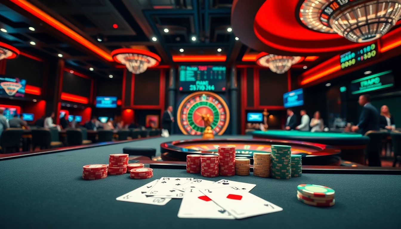Image showcasing tỷ lệ kèo nhà cái displayed on a vibrant betting table in a luxurious casino setting.