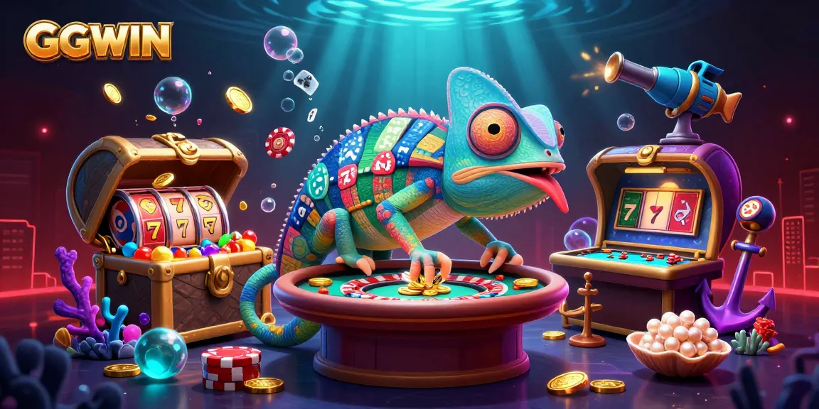 Experience the vibrant world of GGWIN casino with colorful chameleon and dynamic gaming elements.